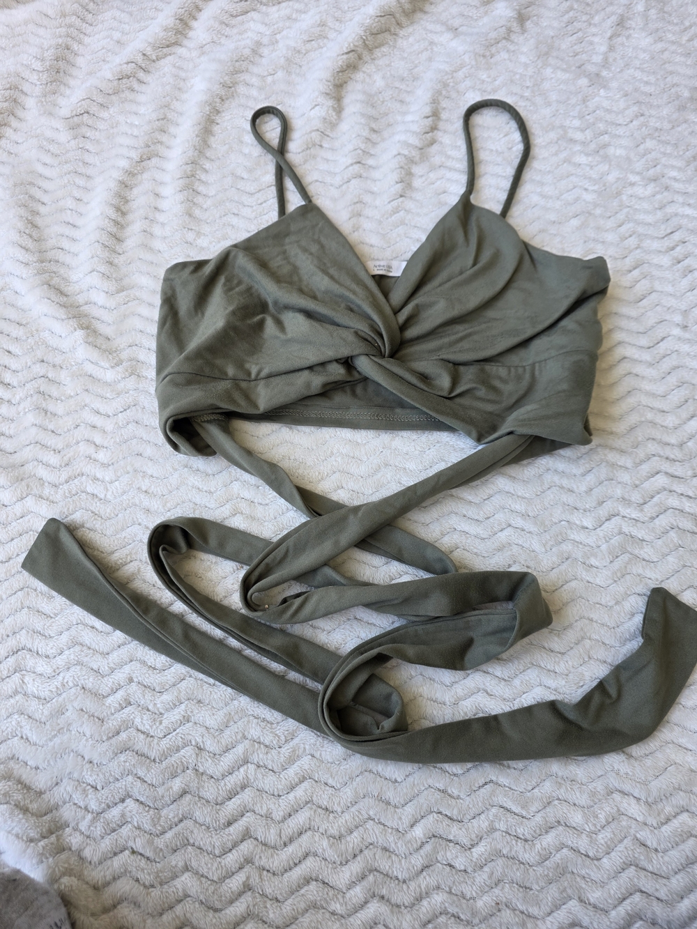 Active USA Olive Green Wrap Tie Crop Top